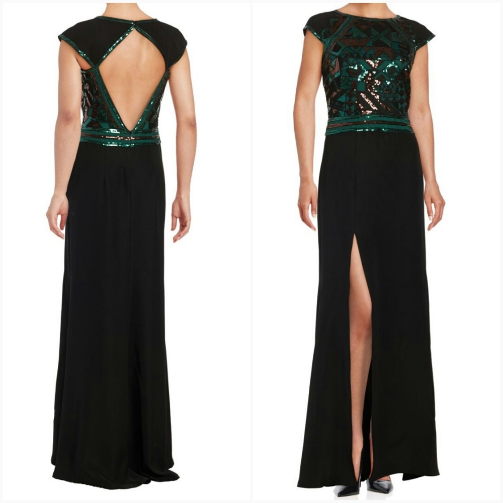 Tadashi Shoji Geo Sequined Crepe Gown